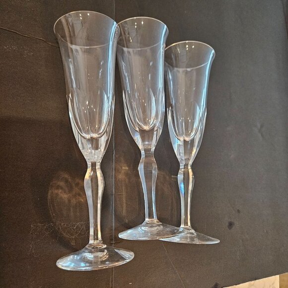 Three Cut Glass Heavy Champagne Flutes 8 1/2 inch high - Picture 8 of 10